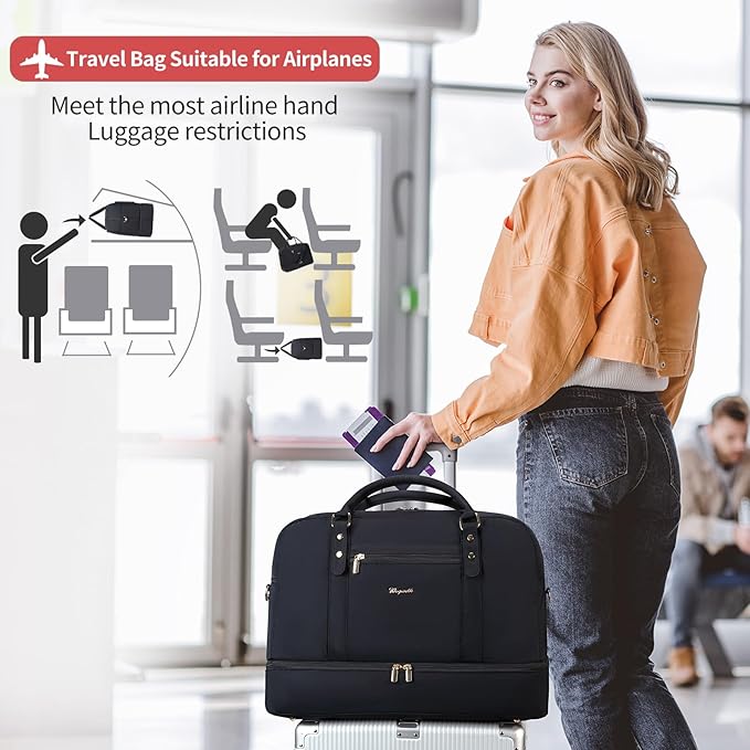 Wogarl Weekender Bags for Women Large Canvas Overnight Bag Travel Duffel Bags Carry on Shoulder Weekend Bag with Shoe Compartment for Travel Night Flight Daily Use