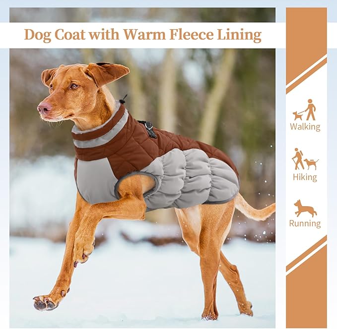 OUOBOB Small Dog Coat,Dog Jackets for Small Dogs,Warm Winter Jacket, Puppy Coat with Harness Built in,Waterproof Dogs Jacket,Puppy Cold Weather Coats,Winter Clothes Snowsuit Shih Tzu Bichon,Brown