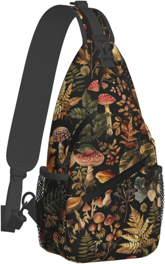 Botanical Mushroom Sling Backpack Crossbody Bag Casual Chest Bags Travel Hiking Daypack Shoulder Bag for Women Men