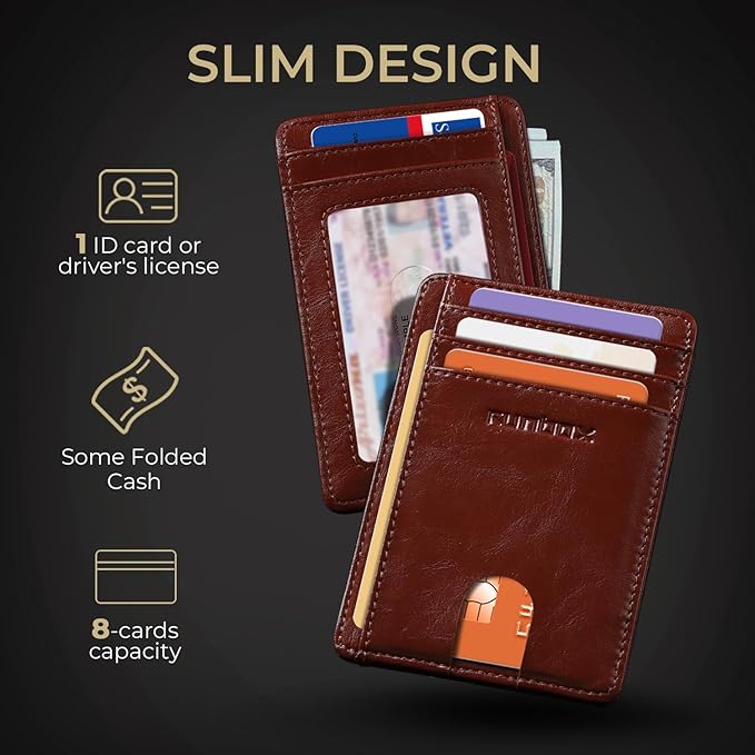 RUNBOX Slim Minimalist Front Pocket RFID Blocking Leather Wallets for Men and Women Card Holder Wallets Gifts for men