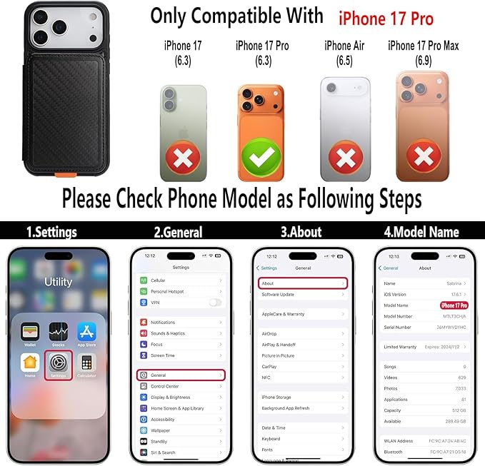 GUERNICA for iPhone 17 Pro (6.3") Case Wallet with Card Holder, RFID Blocking Leather Protection, Shockproof Women Men Phone Case for Apple 17 Pro, A - Black