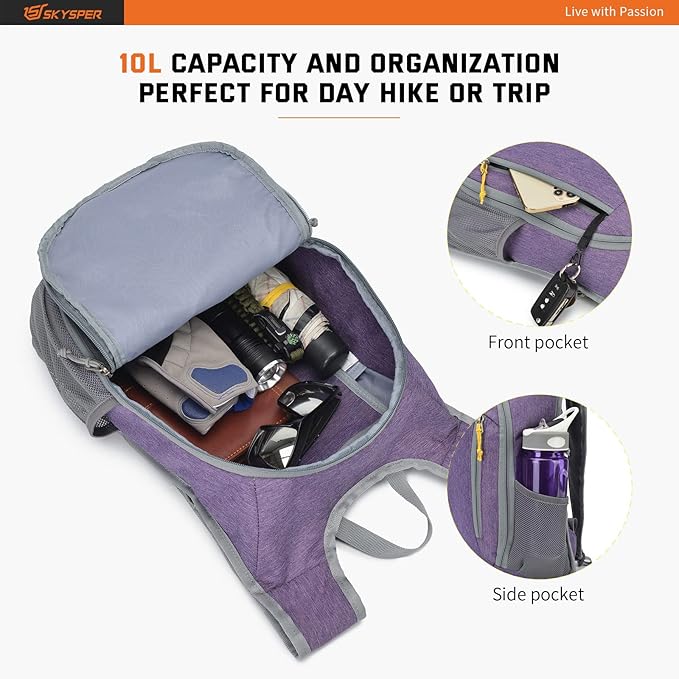 SKYSPER Small Daypack 10L Hiking Backpack Packable Lightweight Travel Day Pack for Women Men