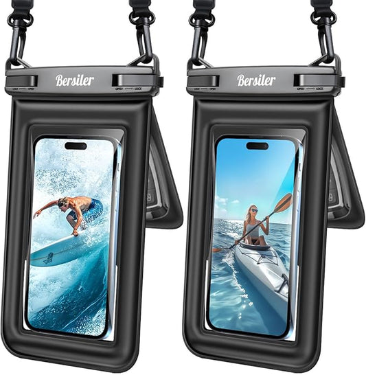 Floating Waterproof Phone Pouch - 2 Pack IPX8 Waterproof Phone Bag with Double Space, Waterproof Phone Case with Lanyard for iPhone 17 16 15 14 13 Pro Max Galaxy S24+ S23, Beach Cruise Ship Essentials