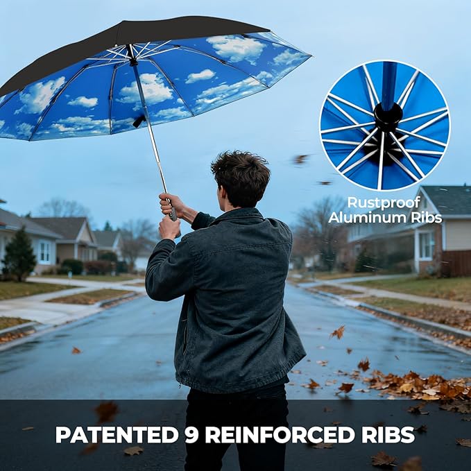 LLanxiry Compact Travel Umbrella, 44" Canopy, Automatic Open/Close Windproof Umbrella, 210T Pongee, 8-Rib Fiberglass, Travel Size Mini, Portable Rain/Sun Umbrellas UPF 50+ with Cover