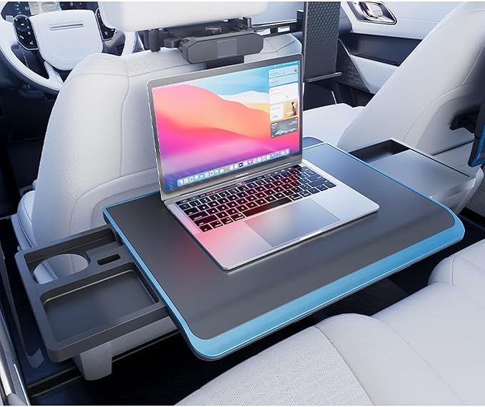 Diodceraic Aluminum Alloy Car Tray Table Adjustable Seat Back Laptop Desk Portable Foldable Car Seat Table Travel Tray with Mobile Phone and Tablet Holder for Car Travel,Working, Writing, Eating