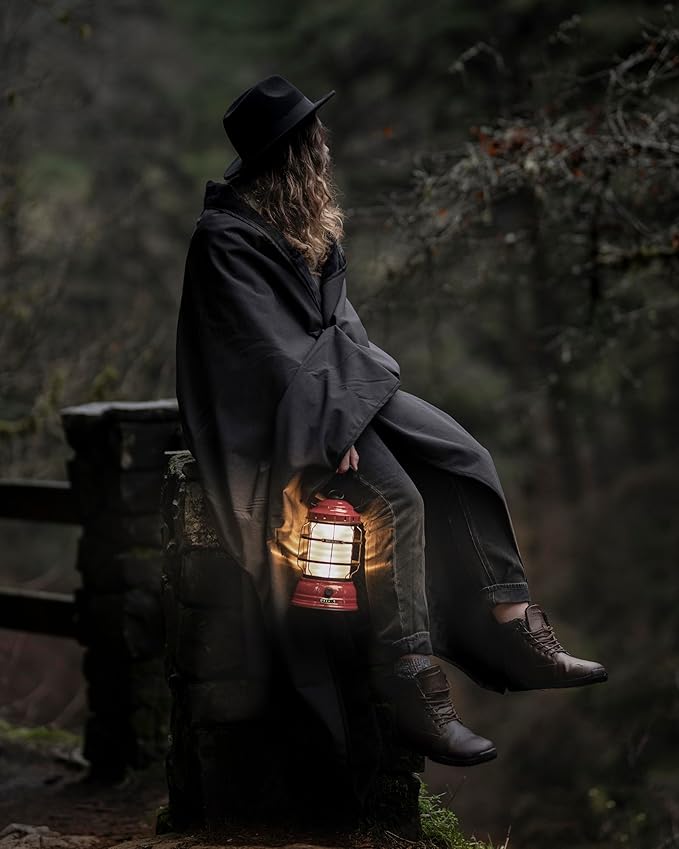 Barebones Forest Lantern – Red, Vintage Rechargeable LED Lantern with Adjustable Brightness – Battery Operated Camping Light for Outdoor Adventures, Backyard Gatherings, and Emergency Use