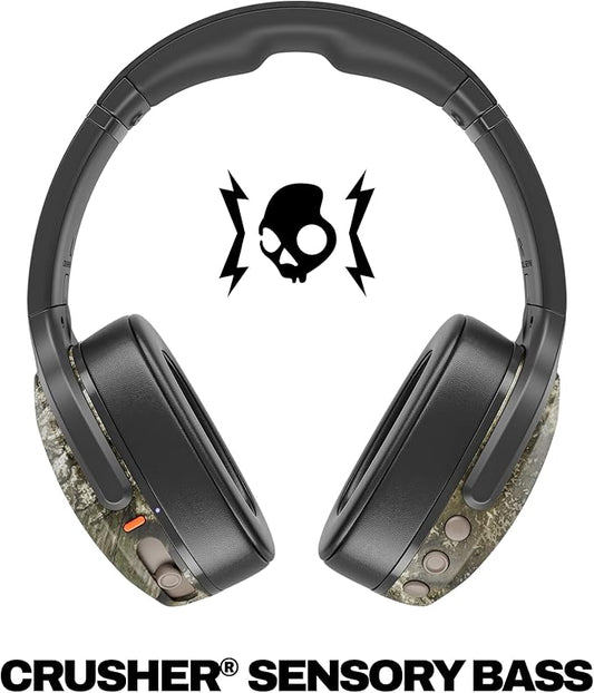 Skullcandy Crusher Evo Wireless Bluetooth Headphones with Multi-Sensory Bass, Noise Isolating Over-Ear Fit, Up to 40 Hours Battery, Microphone for iPhone Android - Realtree APX Black/Orange