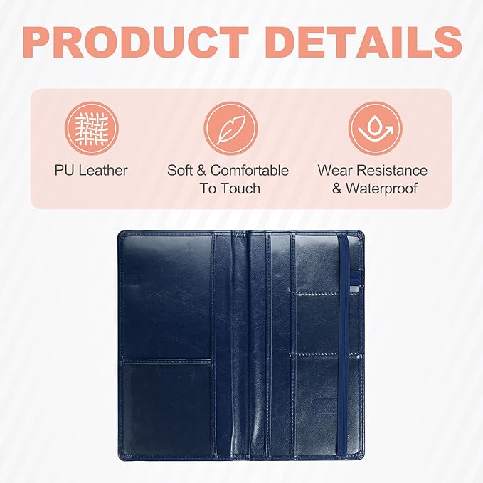 HARFINGTON Car Registration and Insurance Holder 9.45" x 5.04" PU Leather Vehicle Glove Box Organizer Storage Accessories Men Women Car ID Holder for License ID Card Bank Card, Blue