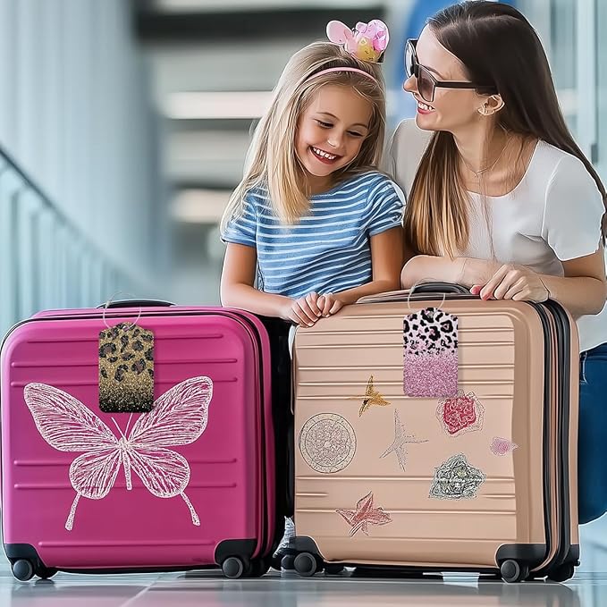 2 PCs Leopard Print Luggage Tag, Suitcase Tags with Privacy Flap and Metal Loop, Luggage Tags for Suitcases, Identifiers Travel Essentials Bag Tag, Travel Gifts for Women Girls Friends Sister