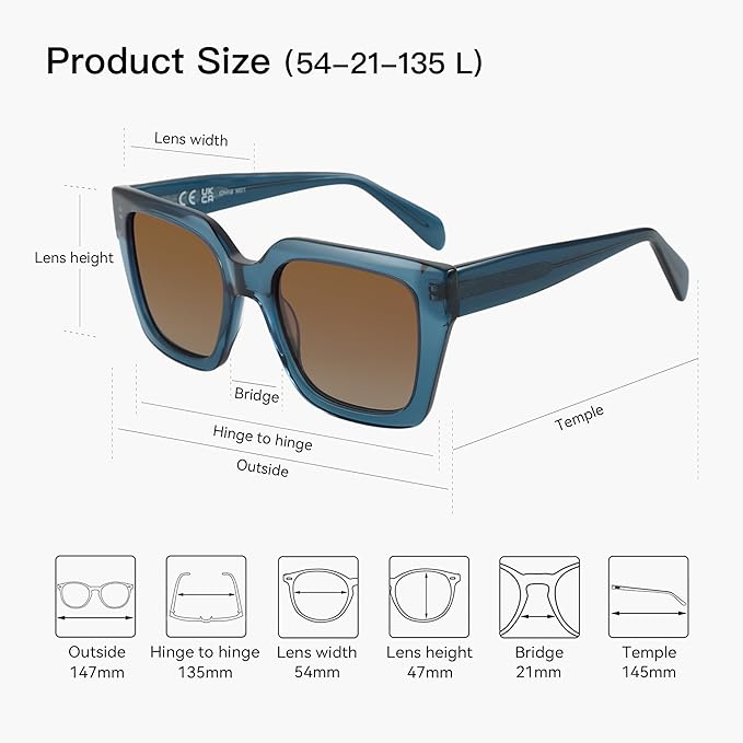 ZENOTTIC Oversized Polarized Square Sunglasses Women Trendy Sun Glasses Retro Designer Shade for Ladies UV400 Protection