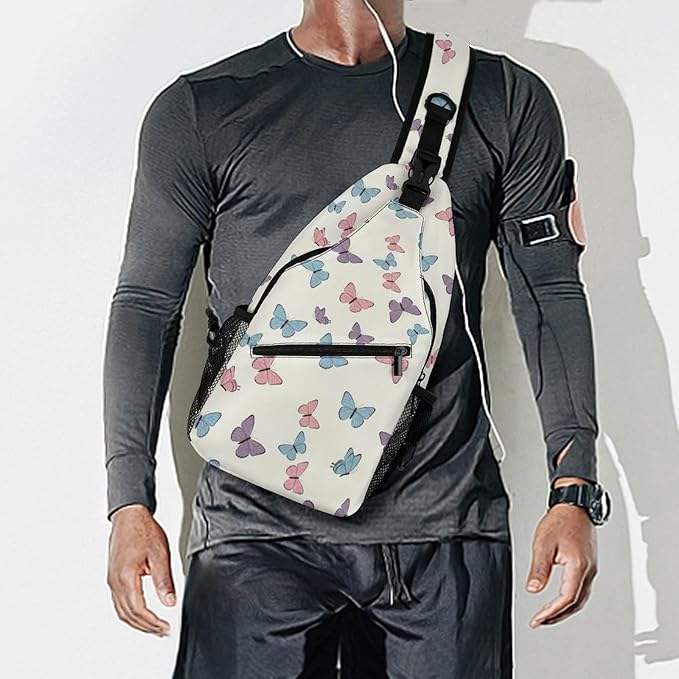 SWEET TANG Elegant Chest Cross Body Bag Garden Purple Butterfly Sling Shoulder Backpack for Women, Adjustable and Comfortable Gym Sack, Anti Theft Cycling Traveling Hiking Daypack