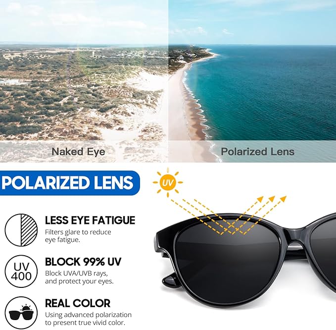 Myiaur Polarized Sunglasses for Women, Trendy Cat Eye Sun Glasses UV400 Protection Classic Retro Shade 2 Pack