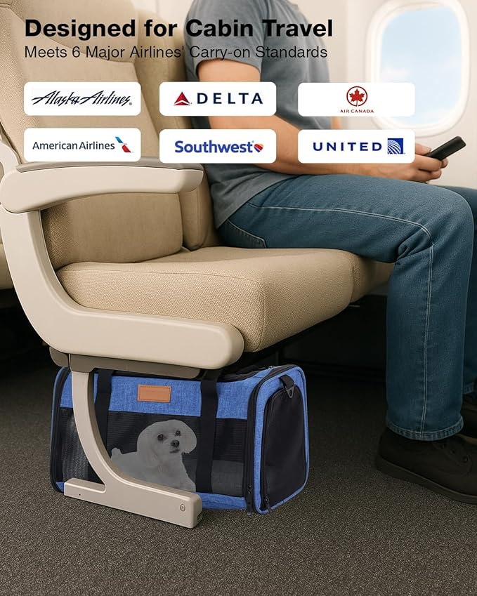 Dog Carrier Airline Approved - 17"×11"×9.5", Underseat, Under 10 lb, Top & Side Entry, Soft Sided Pet Carrier with Anti-Scratch Mesh for Small Dogs - Ideal for Travel and Vet Visit - Blue