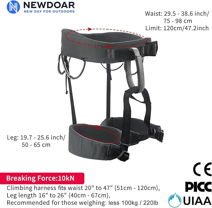 NewDoar Climbing Harness, Mountaineering Rock Climbing Harness, Half Body Harness for Rappelling Fire Rescuing Tree Climbing
