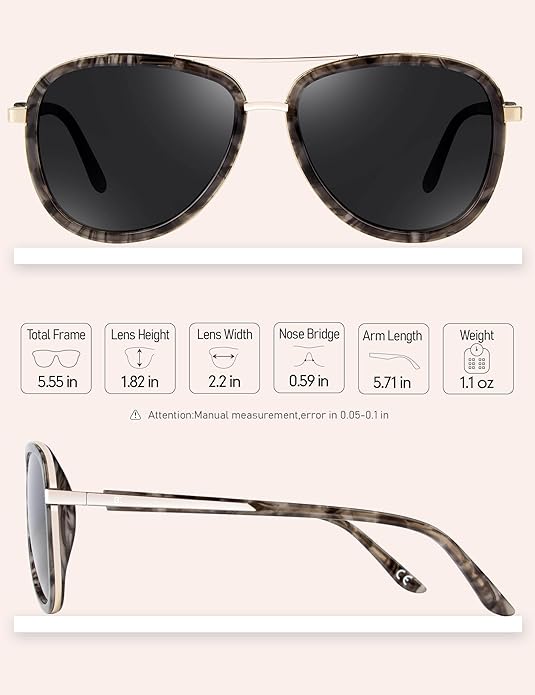 BIRCEN Polarized Sunglasses for Women UV - Protection Womens Retro Mirrored Shades with Acetate Frame BC2001