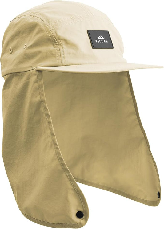 Tillak Chamisa Sun Hat, Lightweight Nylon 5 Panel Cap with Hide-able Neck Shade and Spring Cord