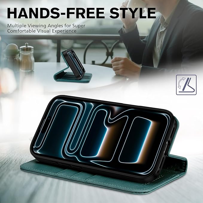 TUCCH Wallet Case for iPhone 17 Pro Max (6.9-Inch) 2025, 3 Credit Card Slot | RFID Blocking | Stand | PU Leather | Shockproof TPU Interior Shell | Protective Flip Folio Cover | Teal Blue