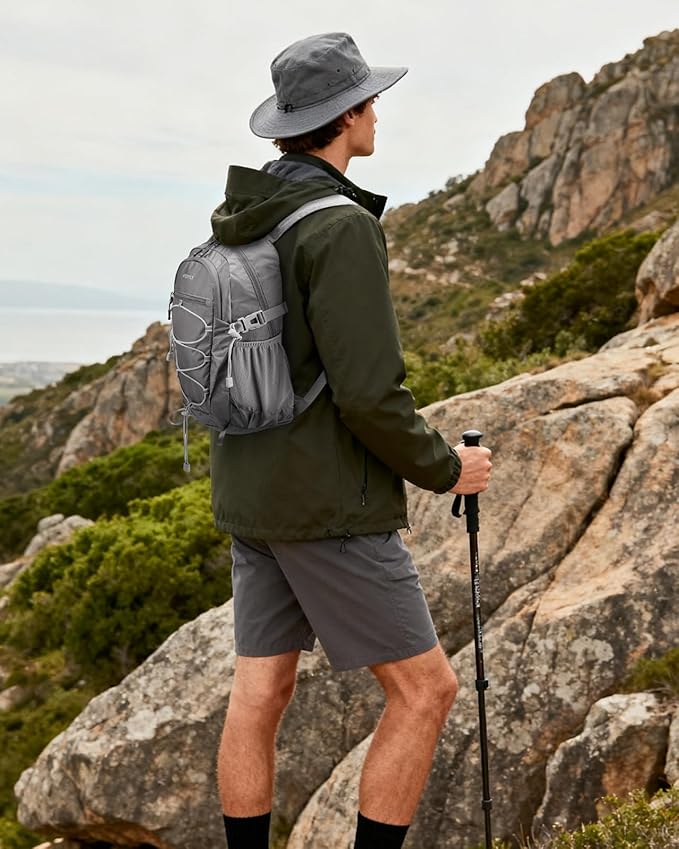 WATERFLY Small Lightweight Packable Backpack: 15L Mini Ultra Light Foldable Travel Daypack with Breathable Shoulder Strap Outdoor Hiking Camping Day Pack for Women Men Gray