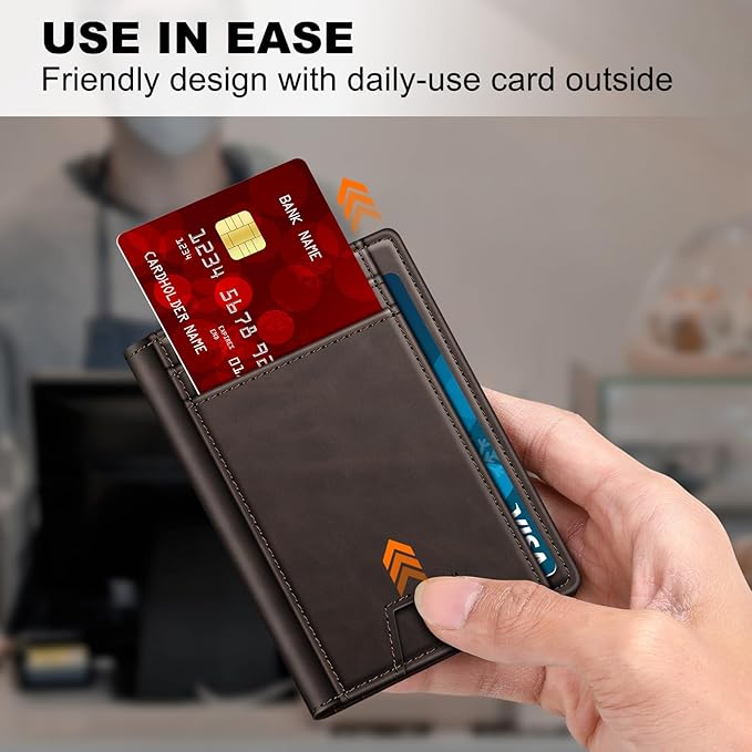 Gtwup Wallet for Men 14-16 Cards, Men's Leather Wallet, Minimalist Thin Card Holder RFID Blocking Money Clip with Simplified Bill Folder & Magnetic Closure, Gifts for Men, Coffee Brown