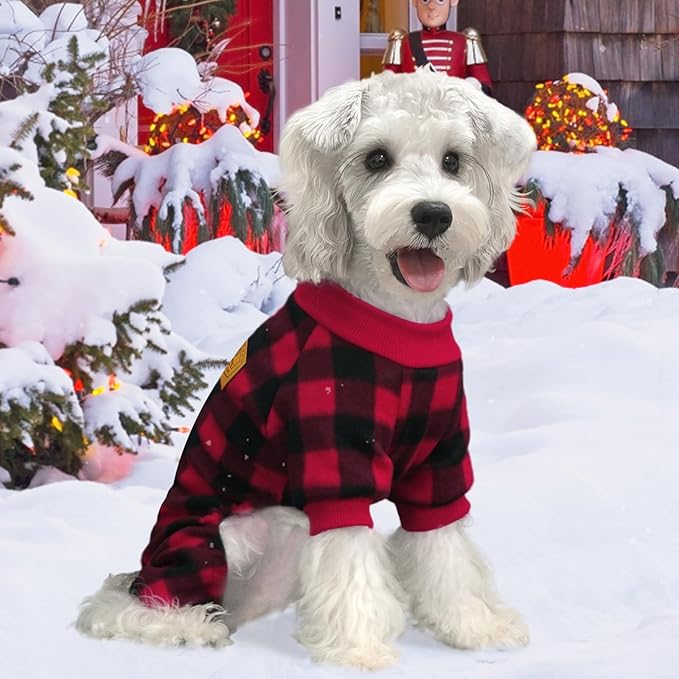XPUDAC Dog Christmas Pajamas Plaid Dog Clothes for Small Medium Dogs Girl Boy Fleece Pet Sweater for Winter Christmas(XX-Large)