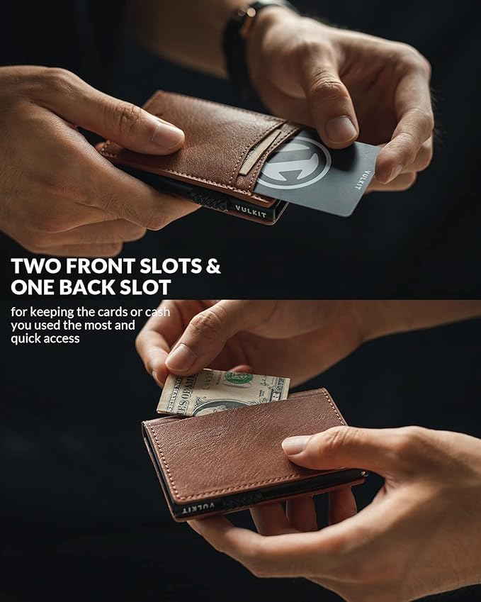 VULKIT Men's Slim Wallet Pop Up Card Holder RFID Blocking Metal Wallet Minimalist Design Holds Up to 11 Cards