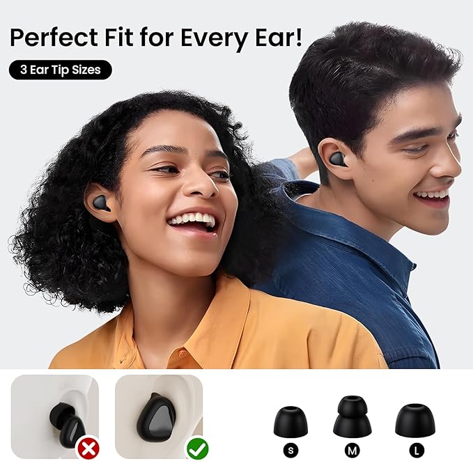 Ear Plugs for Sleeping Noise Cancelling, 45dB Reusable Silicone Earplugs with 6 Eartips and Carry Case, Ear Plugs for Concert & Hearing Protection, Sleep, Travel, Focus & Noise Reduction, Black