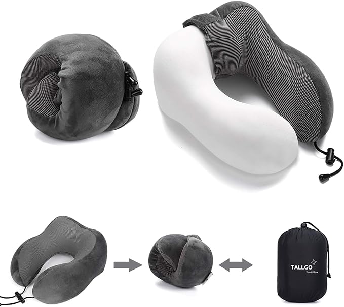 Travel Pillow, Best Memory Foam Neck Pillow Head Support Soft Pillow for Sleeping Rest, Airplane Car & Home Use (Grey)