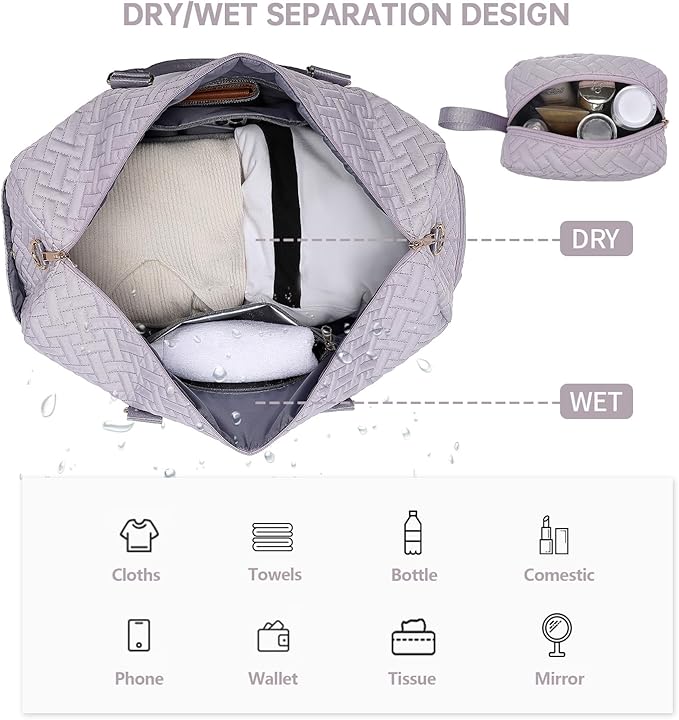 Duffle Bag for Travel, Weekender Bag with Shoe Compartment, Carry On Overnight Bag for Women with Toiletry Bag, Gym Bag with Wet Pocket, Hospital Bags for Labor and Delivery Beige