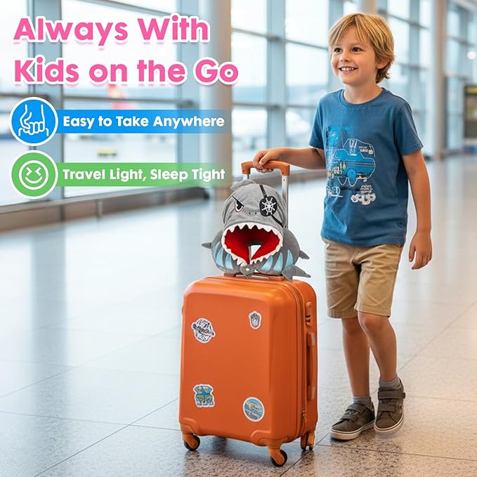 Travel Neck Pillow with Hood for Kids Adult Cute Soft Plush Memory Foam Airplane Neck Pillow for Traveling Animal Flight Pillow Head Rest Neck Support for Cars Long Flights