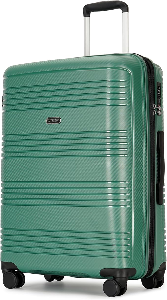 GinzaTravel 25 Inch Medium Checked Luggage Lightweight Suitcase with Spinner Wheels TSA Lock, Green