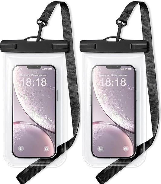 1/2 Pack Waterproof Phone Pouch Compatible with iPhone 17 16 15 Pro Max & Galaxy S24+/S23 7in Waterproof Phone Case with Lanyard, IPX8 Beach Travel Must Haves, Beach Essentials, Black, 2 Pack