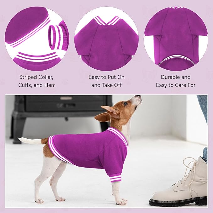 Dog Sweaters for Large Dogs, Brushed Fleece Dog Sweater Baseball Jacket Large Pet Sweater Clothes Soft Warm Boy Girl Pet(Purple-L)