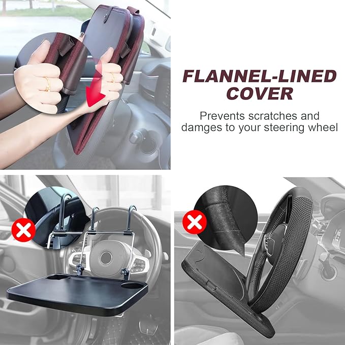 GMQ Backseat Car Organizer with Detachable Steering Wheel Tray 1 Pack,Car Back Seat Laptop Desk, Multifunctional Office Bag,Back Seat Car Storage & Tablet Holder for Kids (Coffee Brown)