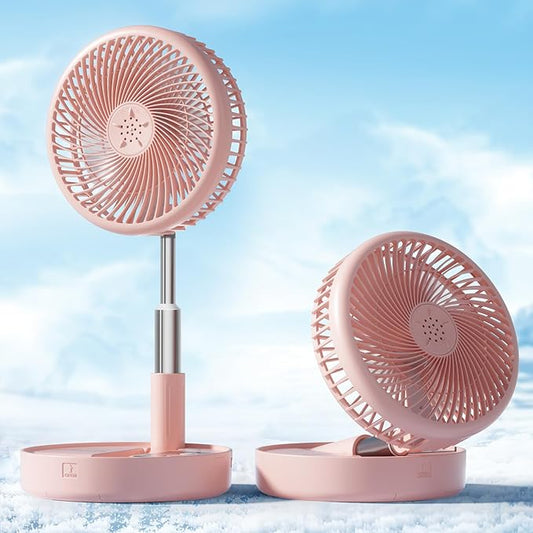 Primevolve Battery Operated Fan,Portable Rechargeable USB Floor Table Desk Fan with Adjustable Height,4 Speed Settings Pedestal Fan for Bedroom Camping Travel,Pink 7.7"