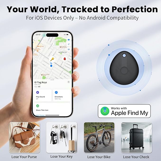 FIQI Air Tracker Tags 4-Pack (Black) – Compatible with Apple Find My (iOS Only), Bluetooth 5.4 Item Locator with Smart Tag for Wallet, Keys, Luggage & Bags, 90 dB+ Alert, 7g Lightweight, Matte Finish