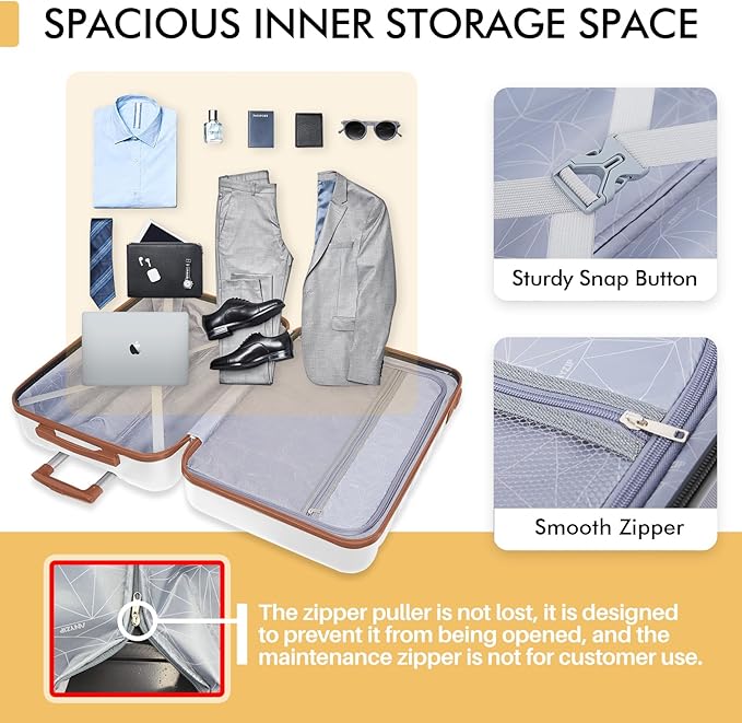 AnyZip Luggage PC ABS Hardside Lightweight Suitcase with 4 Universal Wheels TSA Lock Checked-Medium 24 Inch White Brown