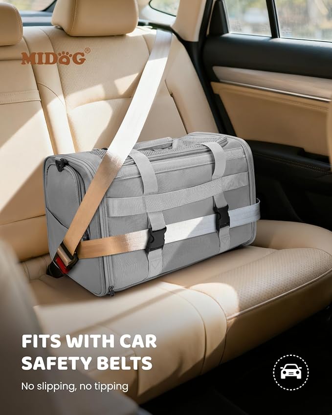 MIDOG Cat Carrier Soft, TSA Approved Airline Travel Carrier for Cats and Small Dogs, Under Seat Pet Bag with Expandable Space & Escape-Proof Zippers (Charcoal)