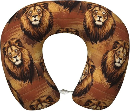 Neck Support Pillow, Comfortable Memory Foam Car/Flight/Airplane Chin Pillows U Shaped Cushion for Office Travel Sleeping Lions Animal King