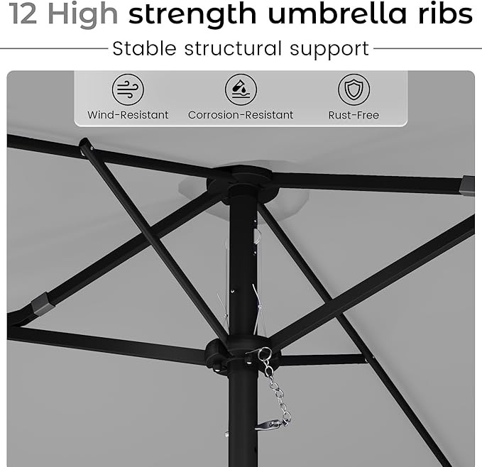 15ft Patio Umbrella with Base,Large Outdoor Double-Sided Rectangle Umbrella with Crank Handle, Market Umbrella for Poolside Garden Deck Backyard Beach Pools, Gray