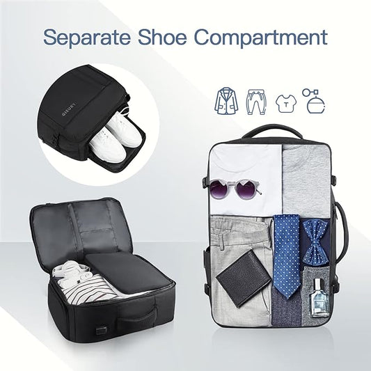 Carry On Backpack, 50L Travel Backpack, Luggage Backpack TSA Flight Approved Laptop Backpack for Men & Women, Large Expandable 40L Daypack Lightweight Business Weekender Bag, Black