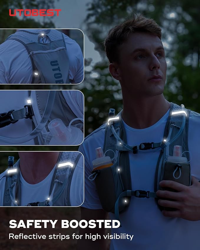 Running Vest, 5L Hydration Vest Lightweight, Breathable and Sweatproof Running Backpack, Adjustable Running Hydration Vest for Trail Running Marathon Race Jogging Cycling