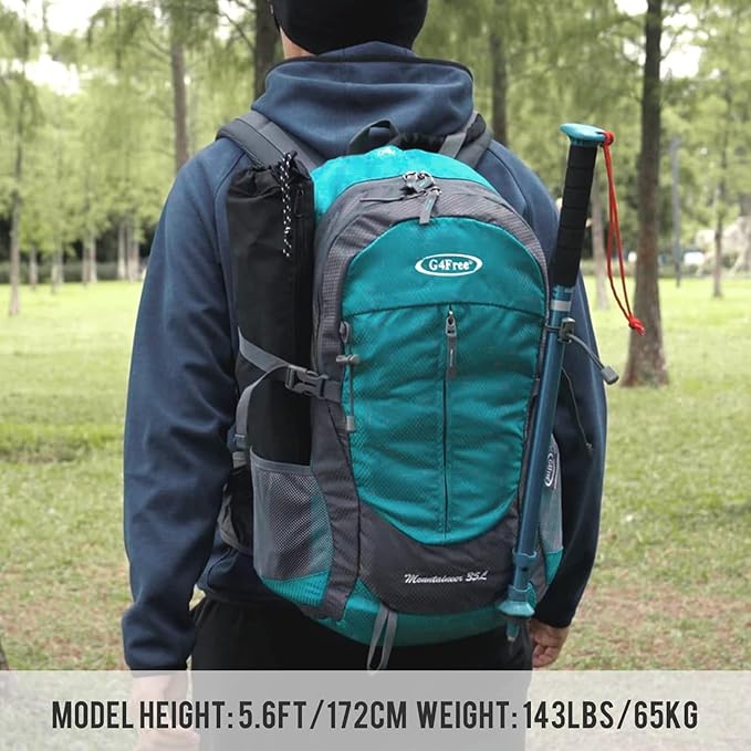 G4Free 35L Hiking Backpack Water Resistant Outdoor Sports Travel Daypack Lightweight with Rain Cover for Women Men (Dark Blue)