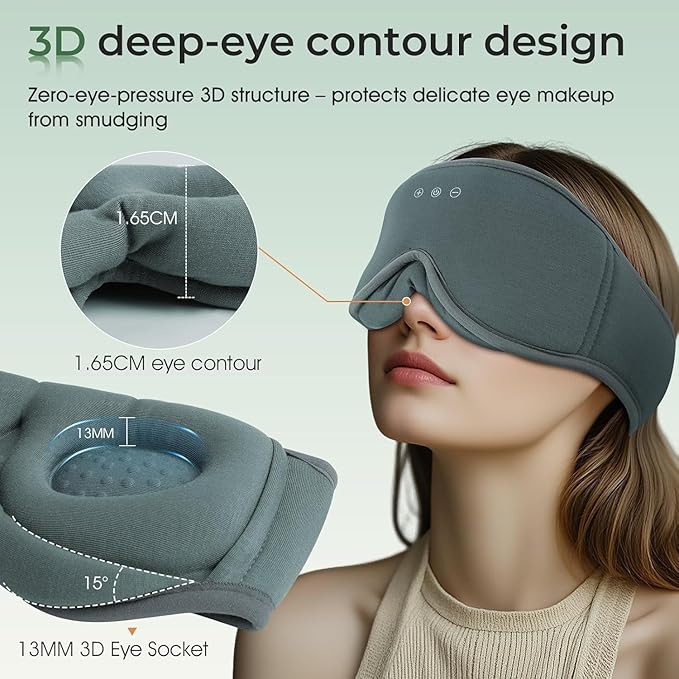 Sleep Mask with Headphones Bluetooth 5.4，LC-dolida 2025 New 3D Bluetooth Sleep Mask Headphones with Soft Bamboo Cotton for Side Sleepers Women Men, Sustainable Luxury for Better Sleep