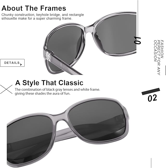 SIPHEW Polarized Sunglasses for Women | Vintage Square Sunglasses w UV400 Protection | Womens Wraparound Shade
