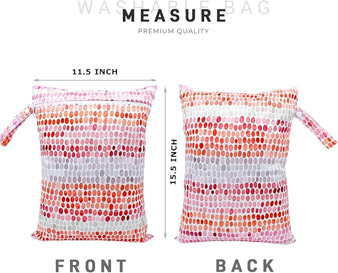 Wet Dry Bag Waterproof Reusable Wet Bag for Swimsuit, Travel, Beach, Pool, Bathing Suit, Diapers, Dirty Yoga Gym Clothes Daycare Organizer One Zippered Pocket (orange dot)