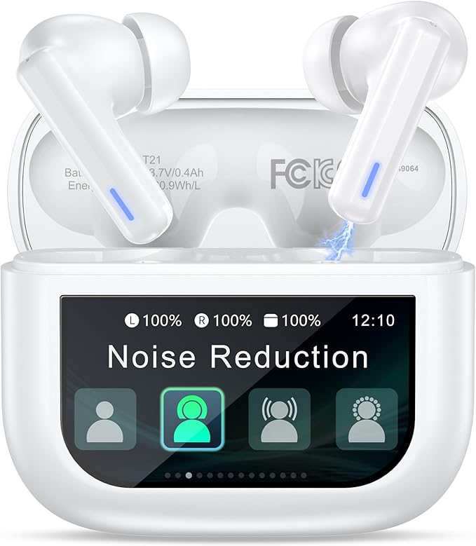 ZIUTY Wireless Earbuds Bluetooth Headphones, ANC/ENC Noise Cancelling, Ear Buds with Multifuntional Touch Screen, 40H Stereo Sound for Sports, IPX7 Clear Calls, 5 EQ for iOS Android (White)