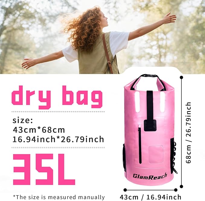 35L Dry Bag, Heavy Duty waterproof backpack for Women, wear-resistant material for kayaking, Hiking, Travel, Camping essentials, Survival & Beach with 2L dry bag