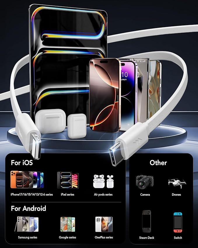 4-in-1 Retractable Gan Wall Charger Plug for iPhone 17 USB C,Travel Essentials Brick Multiport,3ft Lightening+ Type C Cables,40W Fast Charging Foldable Block for iPhone 17 Pro/16/15/14/13,iPad,Galaxy