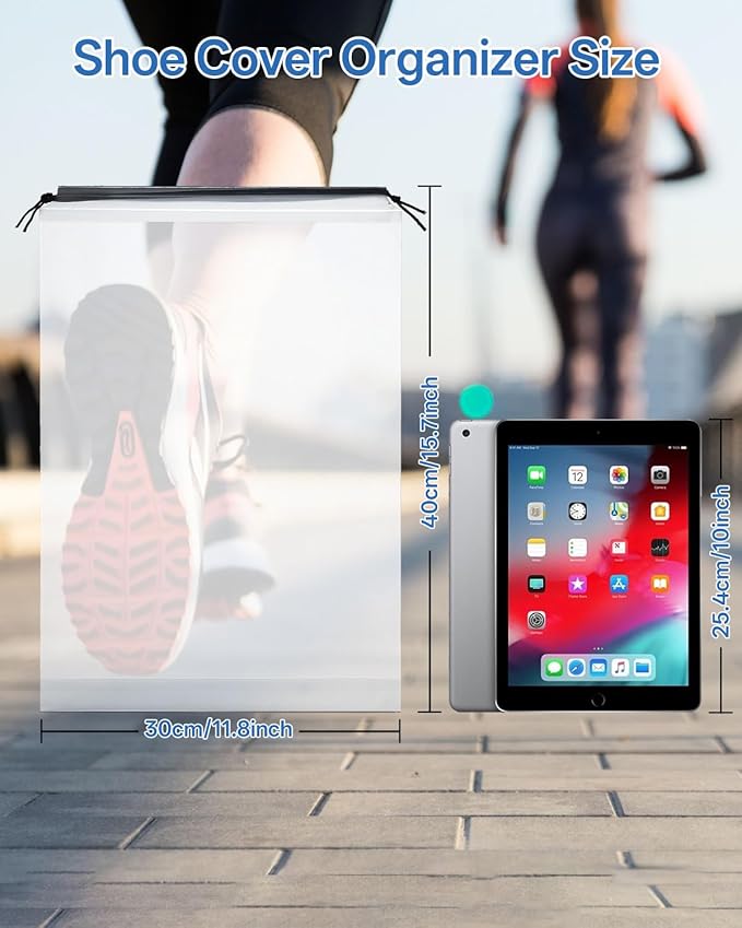 Teskyer Transparent Shoe Bags for Travel, 15.7" x 11.8" Waterproof Portable Travel Shoe Storage Bags for Packing - Travel Essentials for Men & Women, 12 PCS