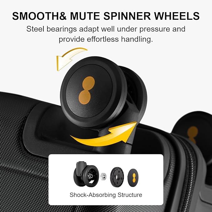 LEVEL8 Luggage Sets 2 Piece, 20/28 inch Hardshell Suitcases Sets, Lightweight Luminous Textured Hardside with Spinner Wheels, Tsa Lock, 2-Piece Set (20/28), Black